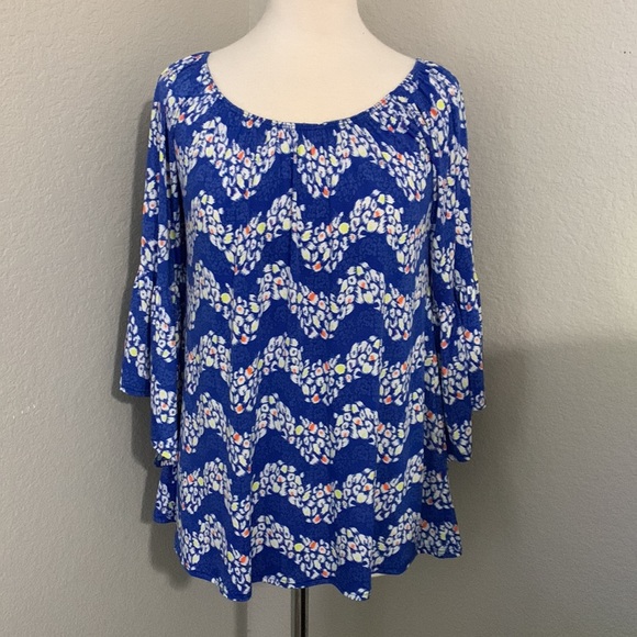 boutique brand blue leopard print off the shoulder top with flutter sleeves - Picture 3 of 11